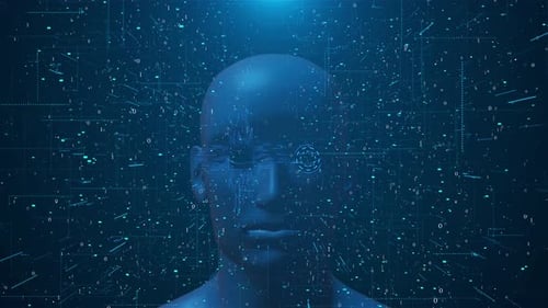 Futuristic AI Head Digital Scan Technology Loop