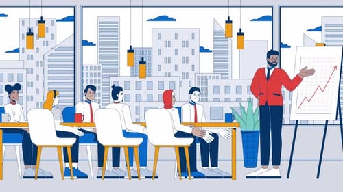 Animação de desenho animado de celebração de resultados da empresa