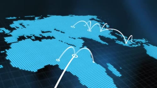 Synergy Collection: Zoom out animation of a world map with interconnected links