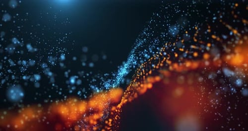 Abstract background with wavy shape particles, digital waves and beautiful shine of dust particles