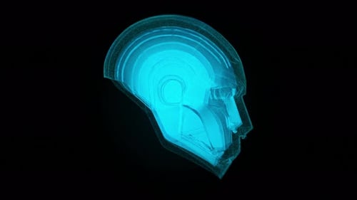 Rotating Futuristic Blue Holographic Helmet 3D Animation