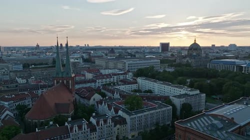 Aerial view of Berlin city centre (Berliner Mitte) at sunset