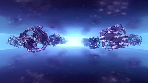 Futuristic Sci-Fi Tunnel with Abstract Glowing Geometric Cubes