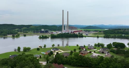 Thermal Power Plant Polluting Air Burning Coal Fossil Fuel for Production of Electrical Energy