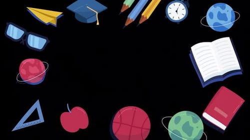 Animated Education and School Supplies Circular Frame