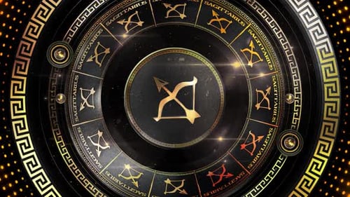 Golden Sagittarius Zodiac Sign Luxurious Spinning Animation Loop