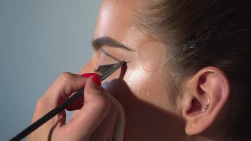 Professional Makeup Artist Working with Beautiful Young Woman