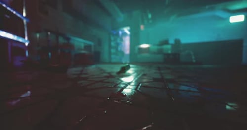Gritty Futuristic Room Interior with Neon Lights Background