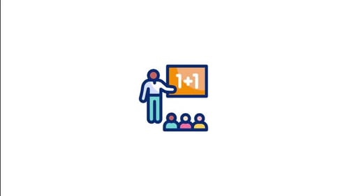 Animated Icon of Teacher Teaching Math to Students in Flat Design