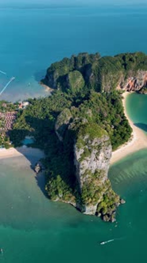 Aerial View of Tropical Island Beach and Ocean