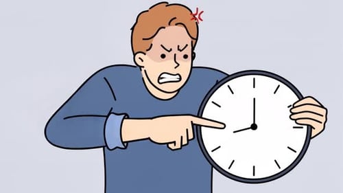 Wütender Mann, der auf die Uhr zeigt, Frustration, Stress, Deadline, Arbeitsdruck - Zeichentrickanimationen