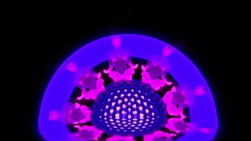 Futuristic Abstract Neon Figures Rotating Around a Glowing Sphere