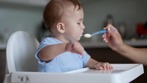 Baby Eating Food in High Chair