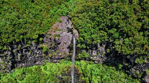 Green Hills Waterfall Nature Drone View Aerial Forest Landscape Falling Water