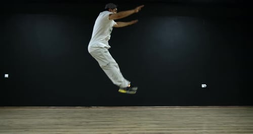 Super Slow Motion Free Running Acrobat in the Gym Shot on 300Fps