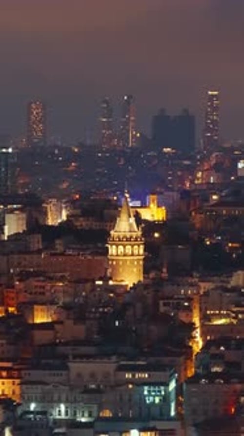 Galata Tower and Istanbul's urban skyline at night