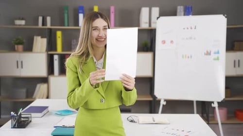 Rejoicing successful businesswoman.
