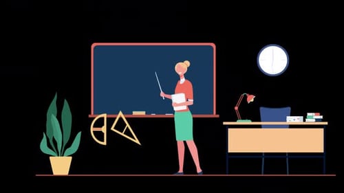 Happy Teacher Welcoming Students In Classroom Alpha Channel