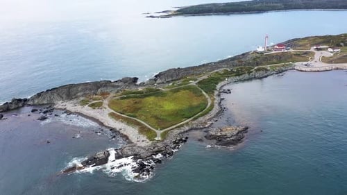 Aerial drone footage of the town of Yarmouth which is a port town in southwestern Nova Scotia