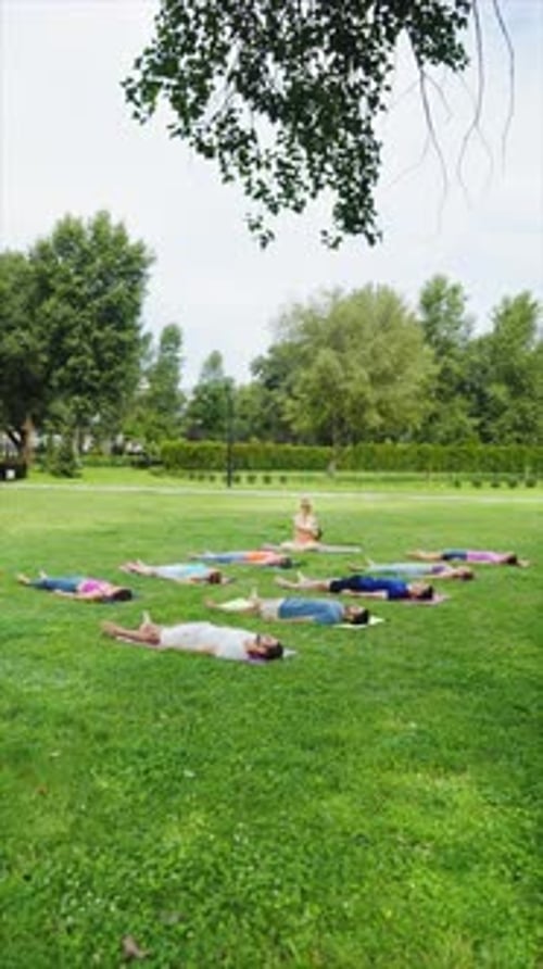Vertical Screen Singing Bowl Harmony Group Yoga in City Park
