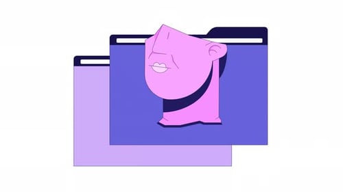 Vaporwave statue head, file folders line 2D object animation