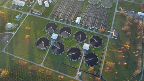 Aerial view of a modern wastewater treatment facility