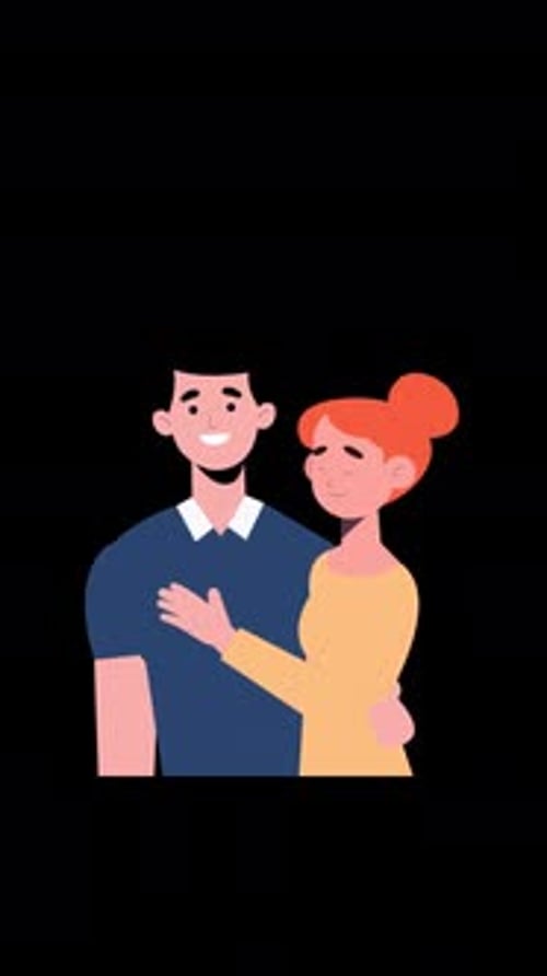 Happy Couple Man And Woman Hugging Each Other Vertical Alpha Channel