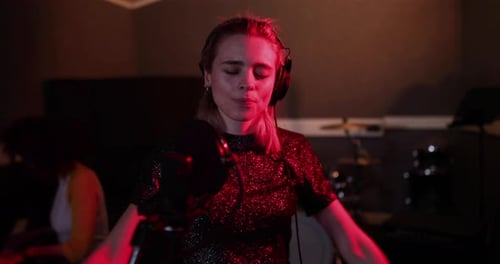 Singer in a music recording studio
