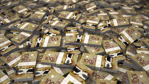 Piles of Canadian One Hundred Dollar Bills Seamless Animation