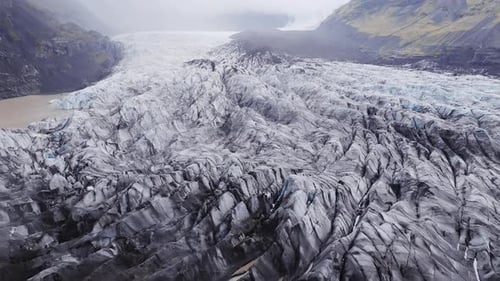 Aerial View of Vatnajokull Outlet Glacier and Lake in Iceland