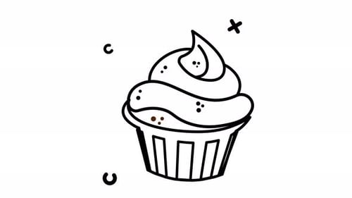 Animated Doodle Line Art Cupcake for Celebrations