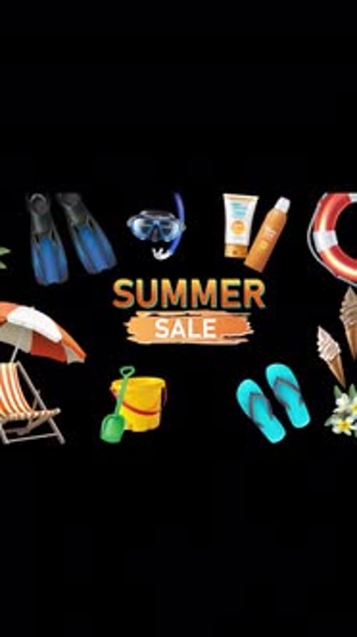 2D Cartoon Summer Sale Big Offer On Vertical On Alpha Channel