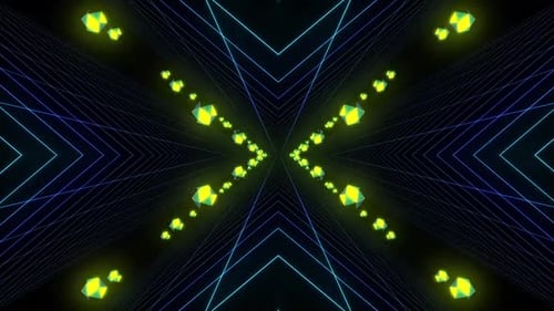 Hipnóticas formas geométricas de neón atraviesan un túnel digital