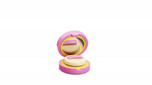 Animated Pink Cosmetic Powder Compact Opening