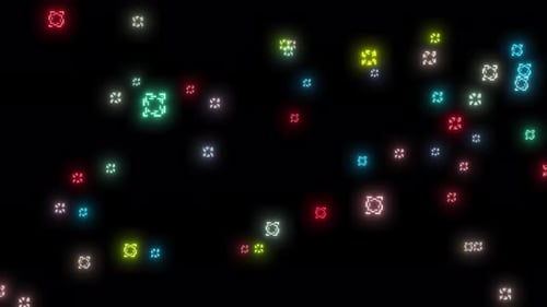 Quadratischer animierter Hintergrund mit Datentechnologie. leuchtender quadratischer Hintergrund mit Neonanimation.