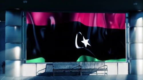 Libya National Waving Flag Displayed On Digital Screen At Airport