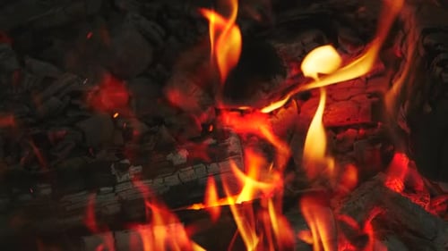 Closeup de Burning Fire Flame na lareira