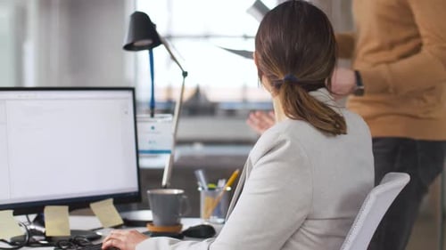Woman Working at Computer in Office Setting