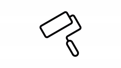 Animated Line Art Paint Roller Icon with Dripping Paint
