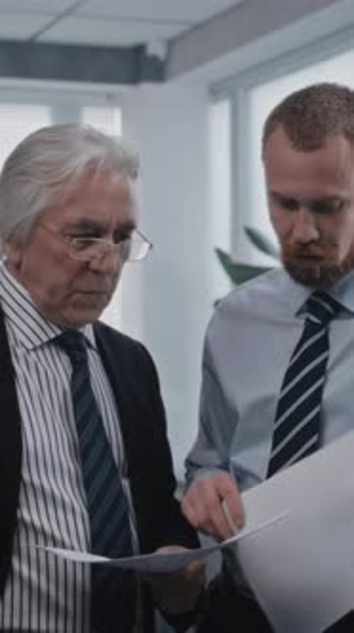 In Modern Office of Global Financial Company Senior Director and Young Manager Talking