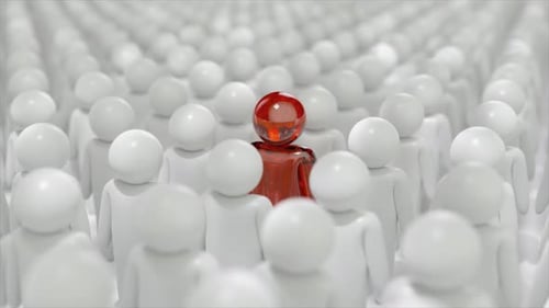 Unique Red Figure Standing Out From White Crowd