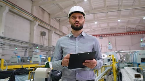 An Engineer Gives a Presentation at an Industrial Facility