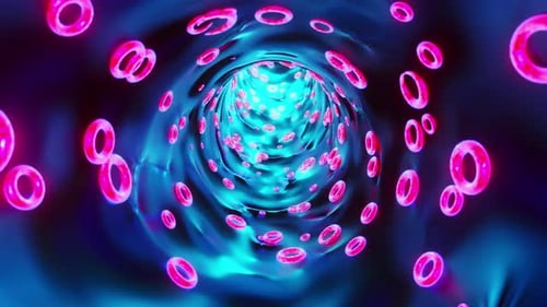 Túnel con fondo azul y rosa con círculos rosas. Animación en bucle