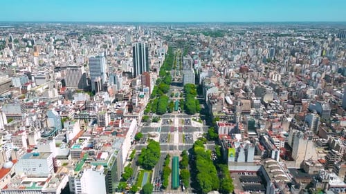 Panoramic Cityscape and Skyline View of Buenos Aires Near Landmark Obelisk on 9 De Julio Avenue