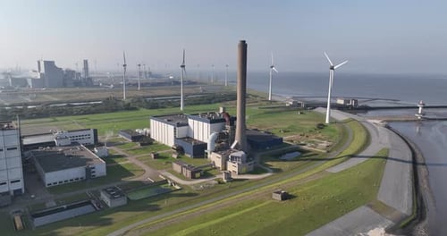 Power plant in the Eemshaven, fossil fuels, gas fired. Heavy industry. Energy electricity production