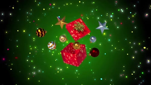 Festive Christmas Gift Box with Floating Ornaments Animation