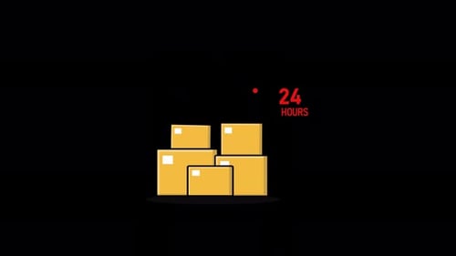 Flat Design Falling Boxes with 24 Hours Service Icon