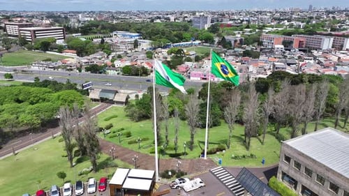 Parana And Brazil Flags At Curitiba In Parana Brazil.