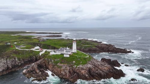 Beautiful aerial view of Fanad Head Lighthouse in Donegal. Wild Atlantic Coast, Ireland
