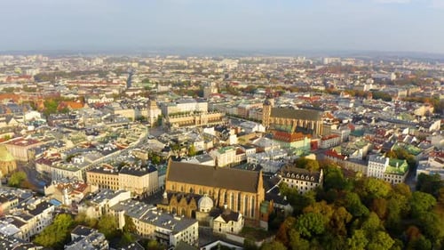 Aerial drone view of Krakow, Poland. Krakow, aerial view, Main Market Square